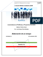 Elaboración de Un Ensayo: Licenciatura en Políticas y Proyectos Sociales