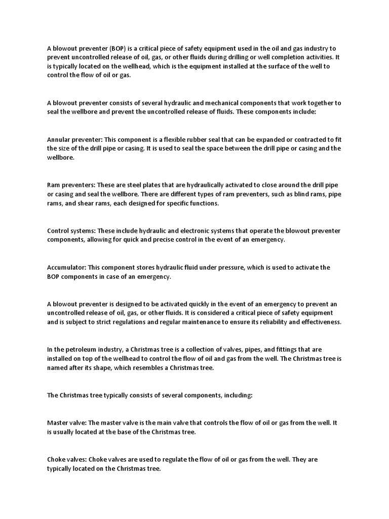 Blowout Preventer Vs Christmas Tree PDF Physical Sciences Process