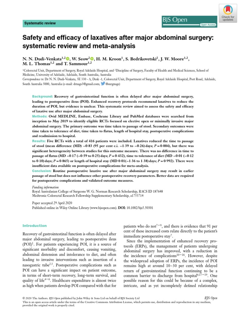 Safety and Efficacy of Laxatives After Major Abdominal Surgery