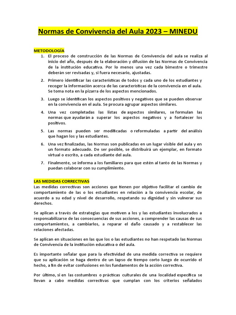 Normas de Convivencia Escolar 2023 | PDF | Salón de clases | Maestros