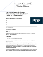 Carrera: Ingeniería de Sistemas Asignatura: Ingeniería de Software I Unidad III - Desarrollo Ágil