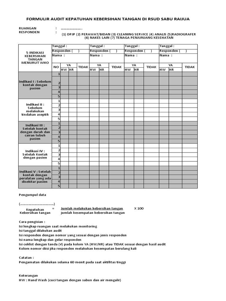 Format Audit Kepatuhan Hand Hygiene PDF