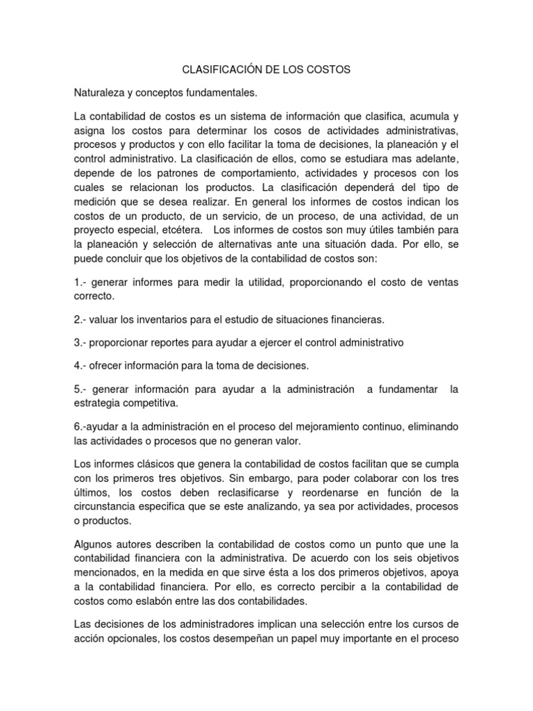 Clasificación de Costos en Contabilidad | PDF | Costo | Contabilidad de ...