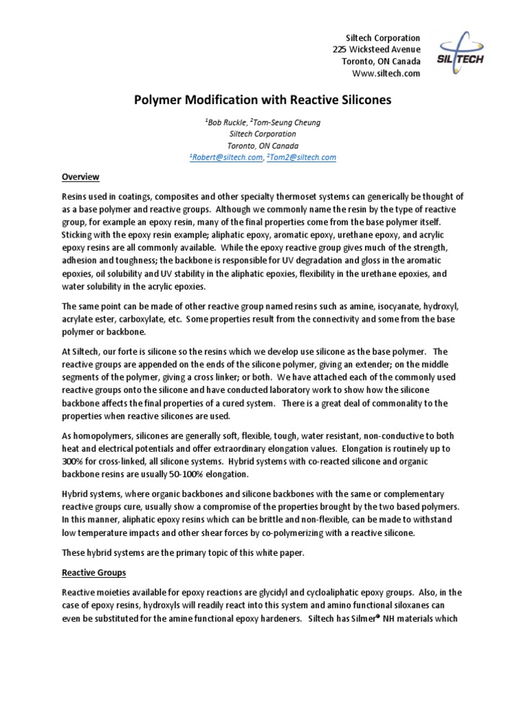 Polymer Modification With Reactive Silicones v1407 | PDF | Epoxy ...