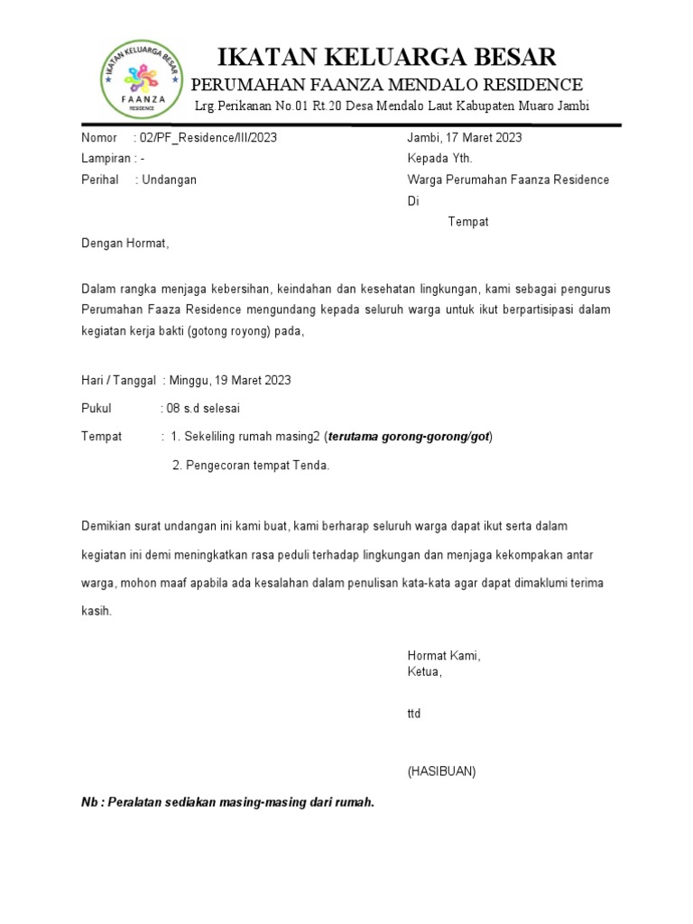 Undangan Gotong Royong FAANZA | PDF