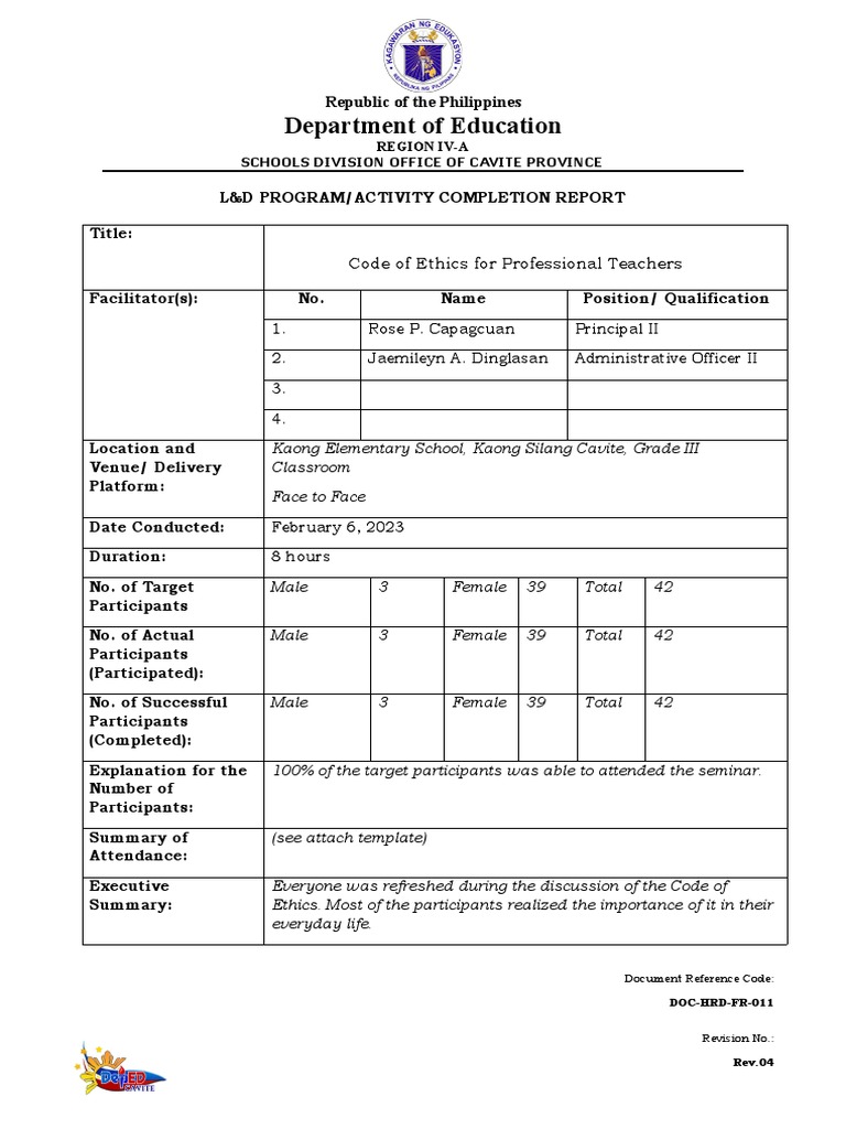 hrd-fr-011-ld-program-activity-completion-report-professional-code-of