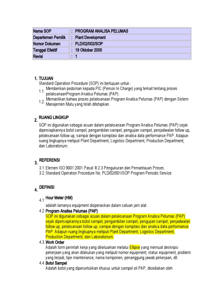 Prosedur Program Analisa Pelumas | PDF