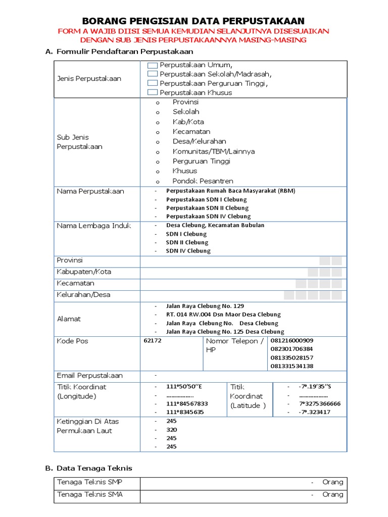 Formulir Data Perpustakaan Lengkap | PDF