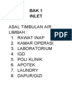 Asal Timbulan Air Limbah: 1. Rawat Inap 2. Kamar Operasi 3. Laboratorium 4. IGD 5. Poli Klinik 6. Apotek 7. Laundry 8. Dapur/Gizi
