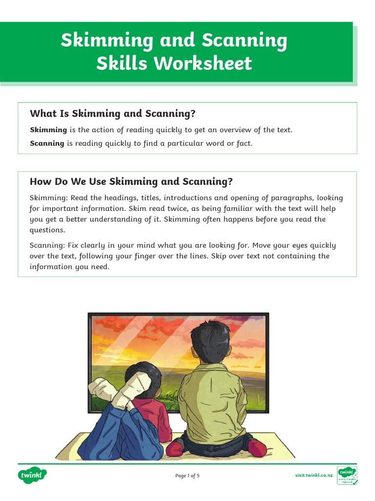 Skimming and Scanning Guide | PDF | Pencil | Speed Reading