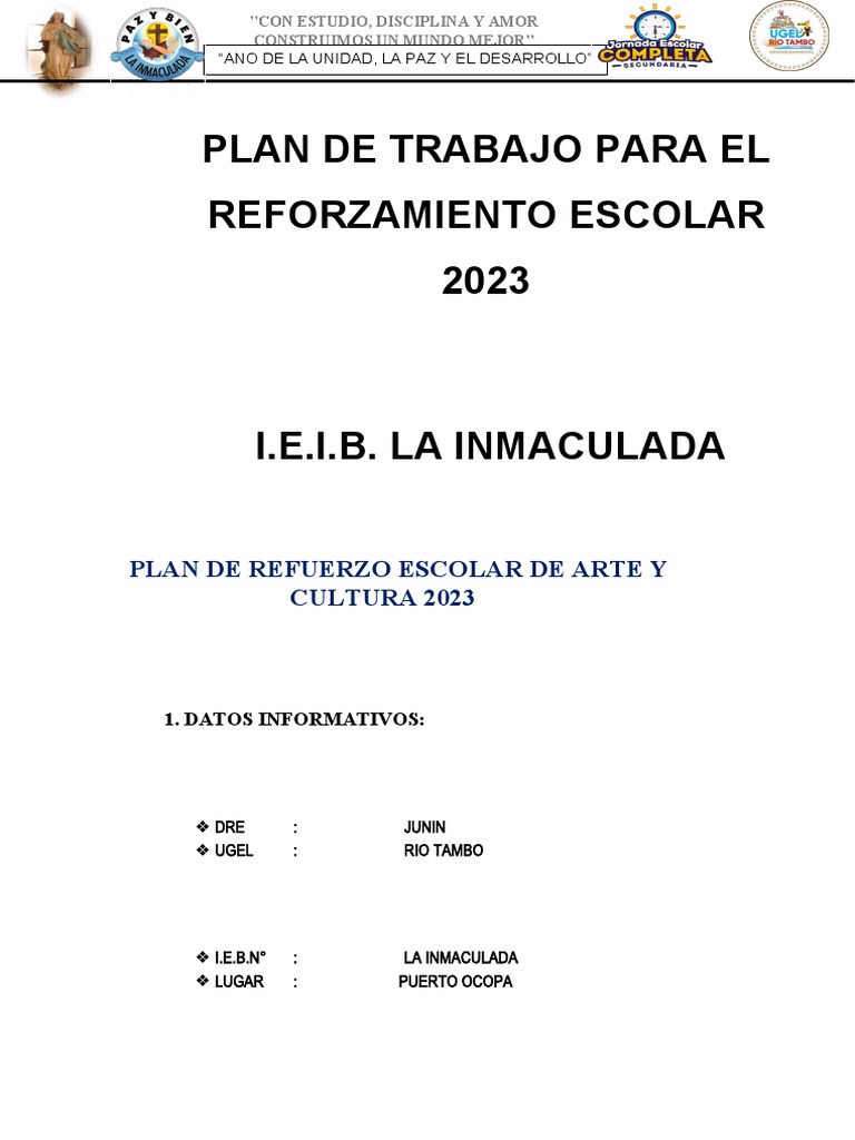 Modelo Plan de Refuerzo Escolar 2023 Arte | PDF | Evaluación ...