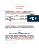 Acta O Minuta de Constitucion de La Empresa (El Pan de Cada Dia)