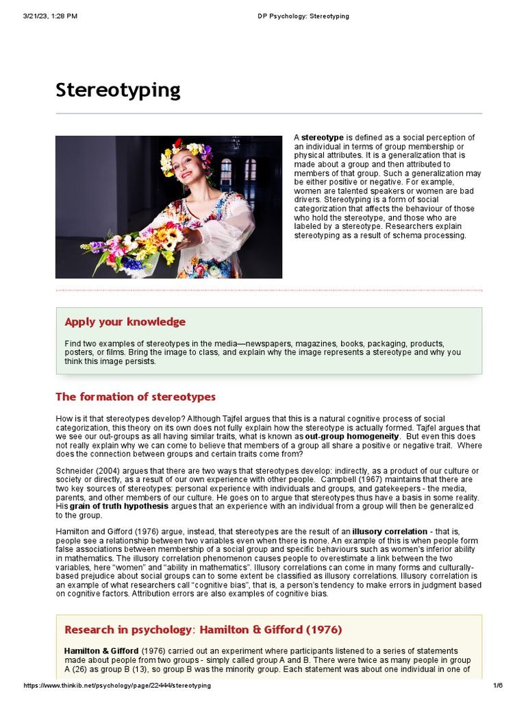 DP Psychology Stereotyping PDF Stereotypes Psychology