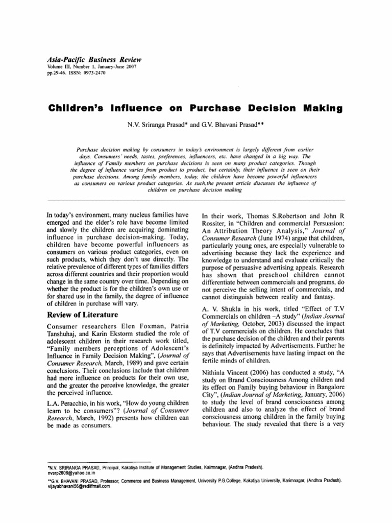 Role of Children in Decision Making | PDF | Consumer Behaviour | Behavior