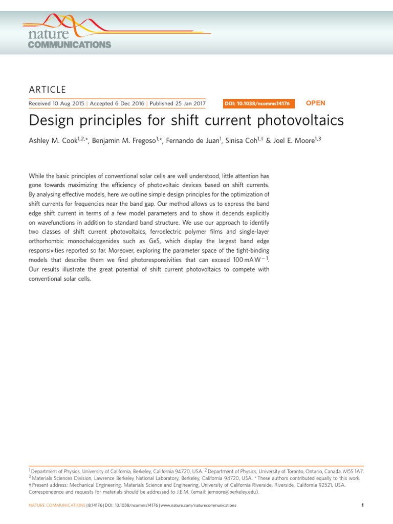 Design Principles for Shift Current PVs | PDF | Solar Cell | Photovoltaics