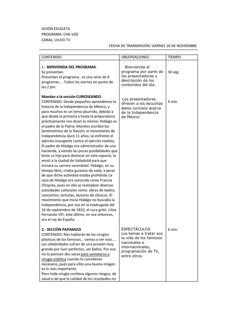 Guion Escaleta PDF