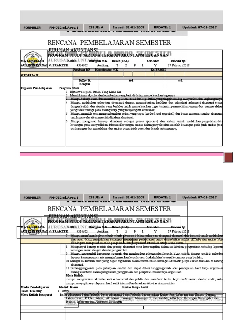 Rencana Pembelajaran Audit Internal | PDF | Bisnis