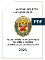 Registro solicitudes copias certificadas denuncias CPNP Santa Isabel 2023