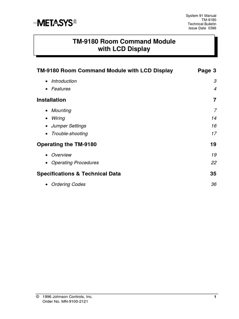 Jci Thermostat TM91800100 PDF Ac Power Plugs And Sockets