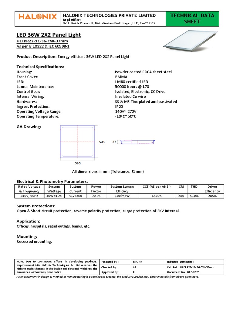 36W 2x2 LED Panel Light Specification | PDF | Light Emitting Diode ...