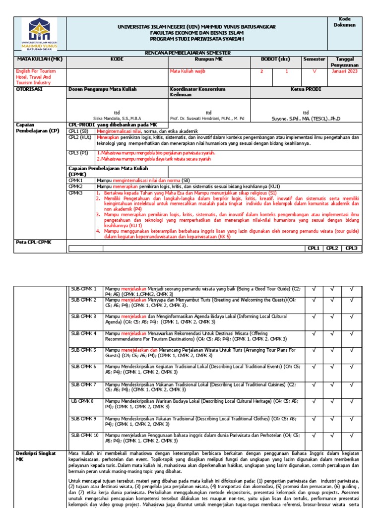 Rps English For Tourism Hotel Pdf