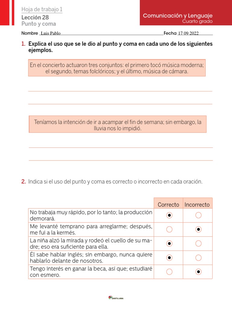 Uso correcto del punto y coma | PDF | Artes del Lenguaje y Comunicación ...