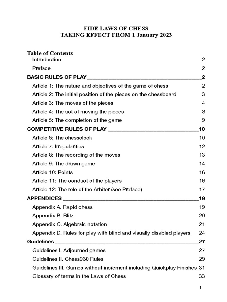 FIDE Laws of Chess 2023 Overview | PDF | Chess | Traditional Games