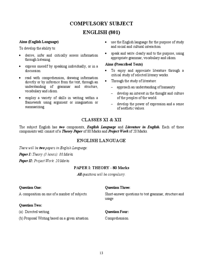 ISC English Language and Literature Syllabus | PDF | Reading ...