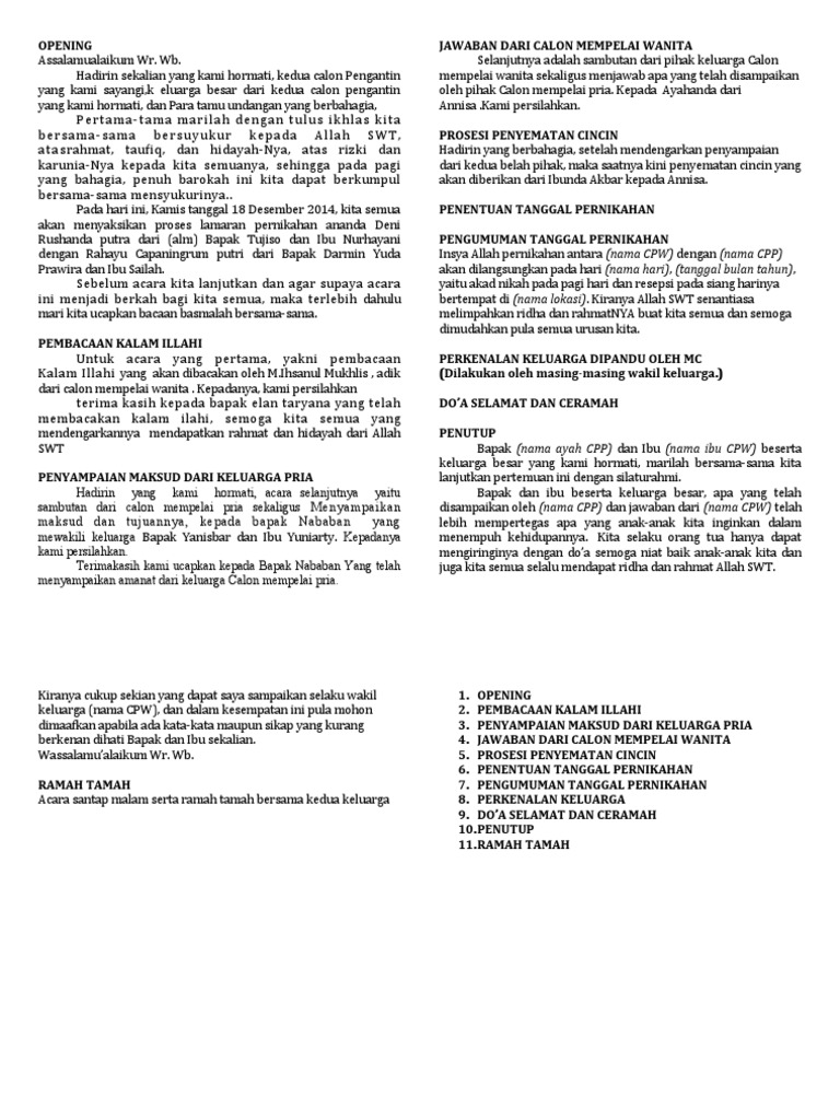 Naskah Lengkap Pembawa Acara Tunangan | PDF