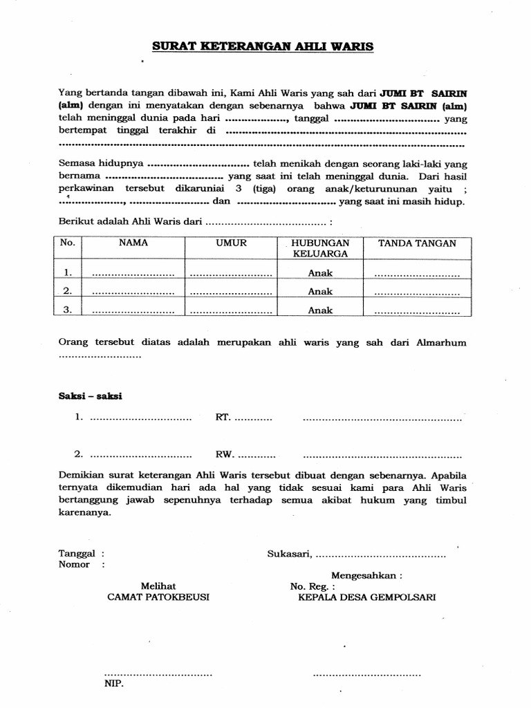 Surat Ket Ahli Waris PDF