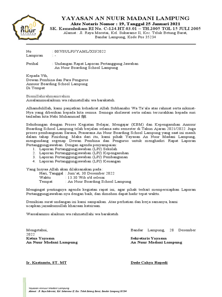 Surat Undangan Rapat LPJ | PDF
