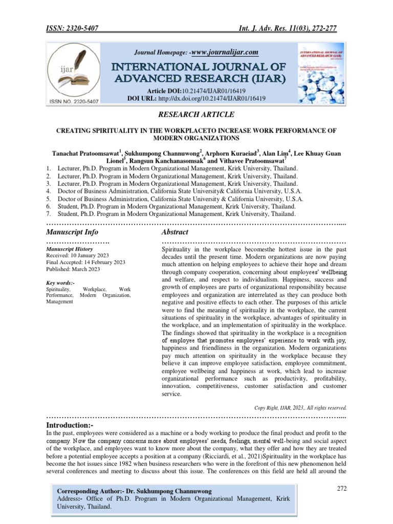 Creating Spirituality in The Workplaceto Increase Work Performance of ...