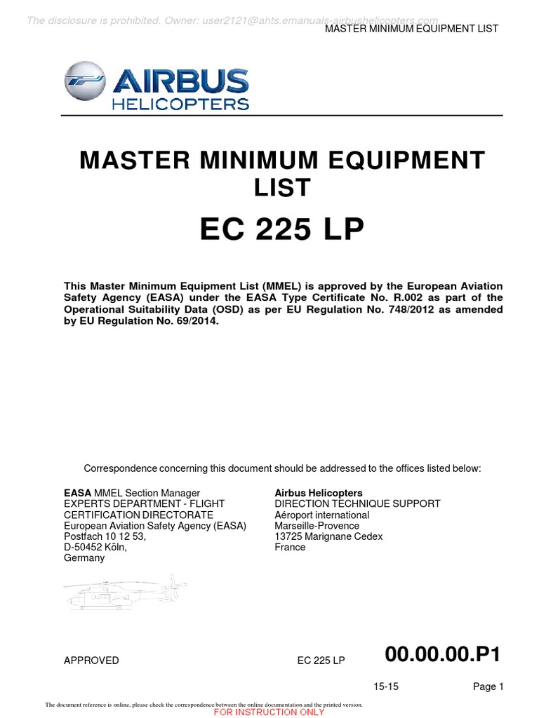 Master Minimum Equipment List for EC225 LP Helicopter PDF Pump