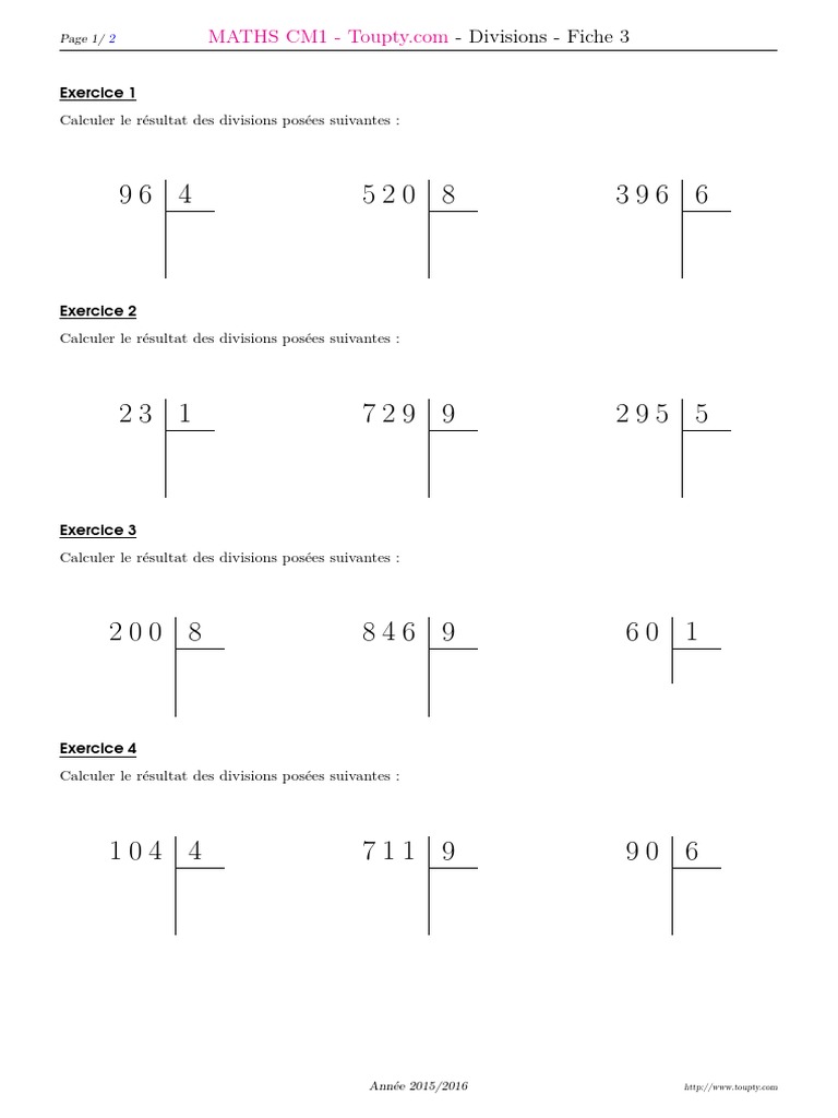 Exercice Division En Ligne Cm1 à Imprimer Division Cm1 3 | PDF | Échecs