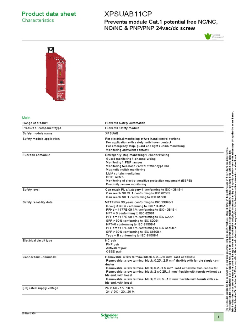 Preventa Safety Module XPSUAB11CP Data Sheet | PDF