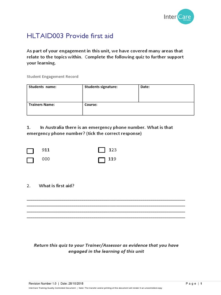 SER HLTAID003 Provide First Aid PDF