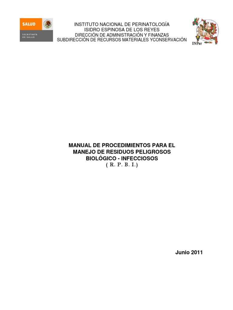 Manual Procedimientos Manejo RPBI | PDF | Residuos | Transfusión de sangre