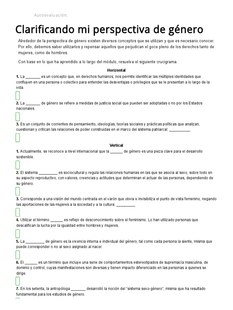 Crucigrama sobre Perspectiva de Género | PDF | Género | Estudios de género