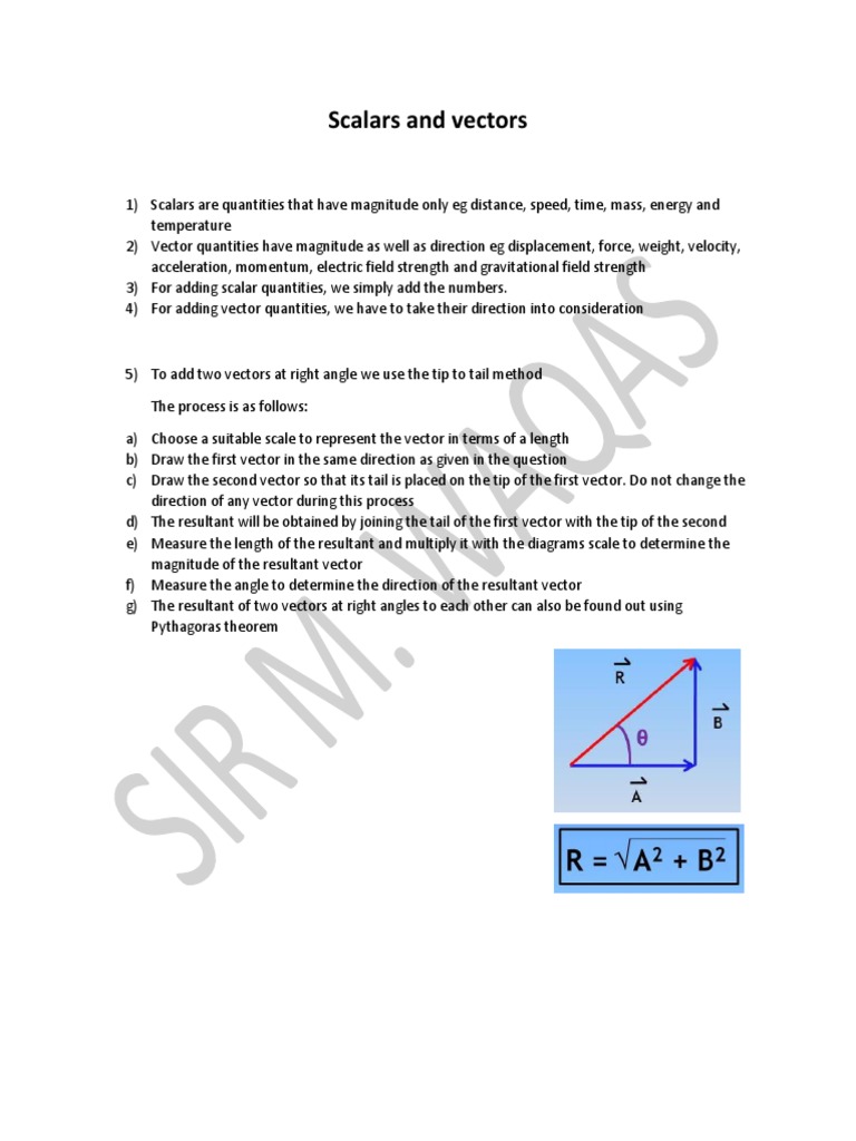 Scalars and Vectors Notes PDF