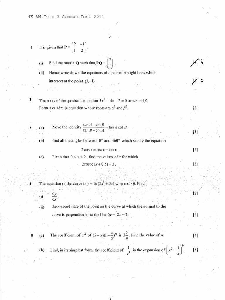4E AM Term 3 Common Test 2011: 3x 4x-A A | PDF | Volume | Equations