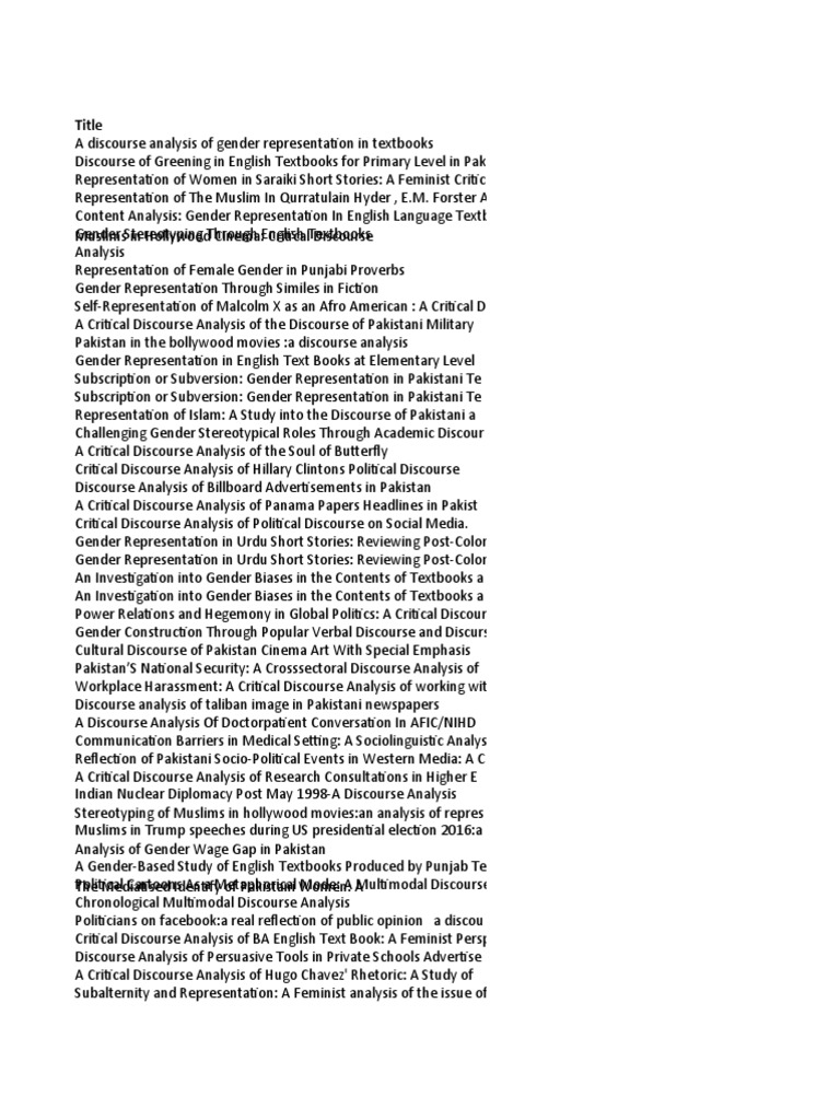 Gender Representation in Textbooks Analysis | PDF | Pakistan | Islamabad