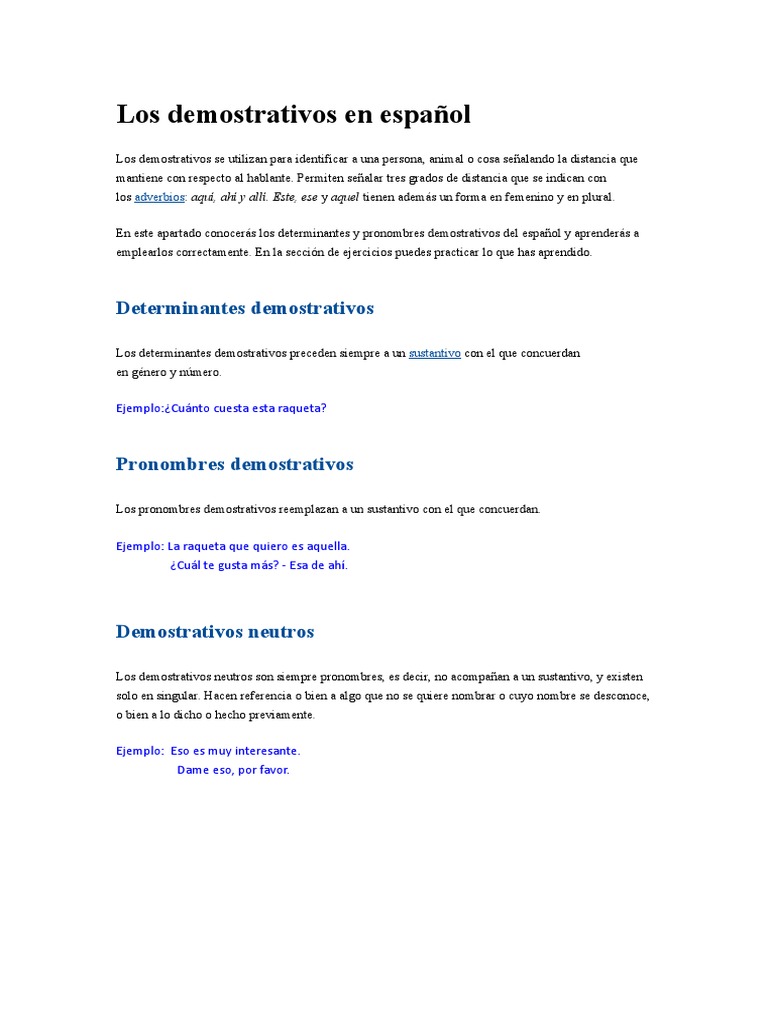 Los Demostrativos en Español | PDF