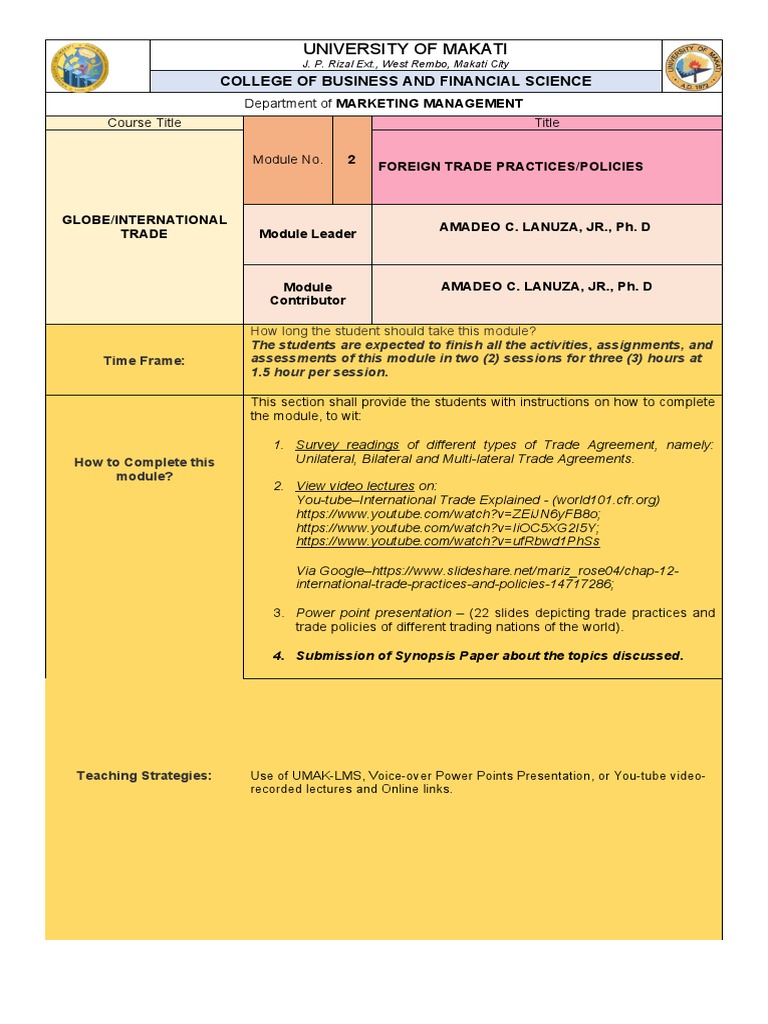 Cbfs module no 2 globe intl trade download free pdf free trade trade