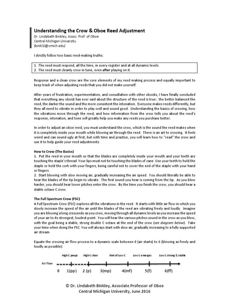 2019 Understanding Crow and Reed Adjustment PDF Oboe Pitch (Music)