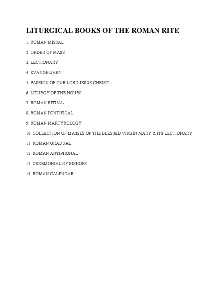 Roman Rite Liturgical Books Overview | PDF | Religion & Spirituality