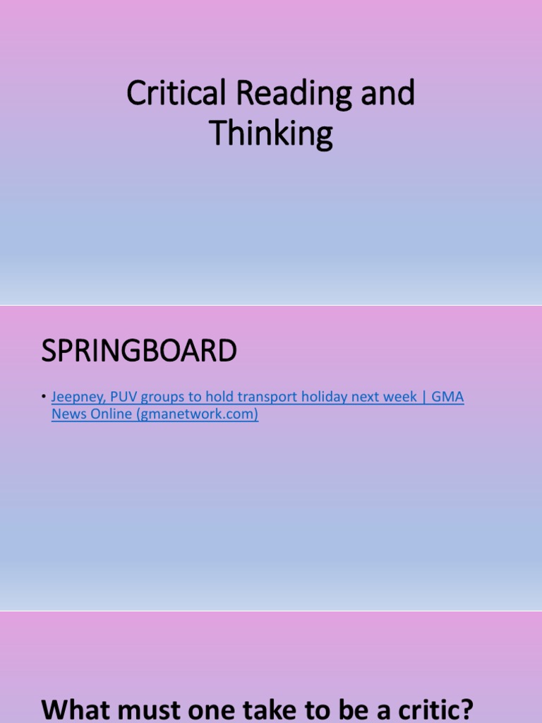 Critical Reading and Thinking Skills | PDF | Career & Growth