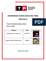 Universidad Tecnológica Del Perú English Iii: Teacher: Mendieta Quispe, Delina Section: 8860