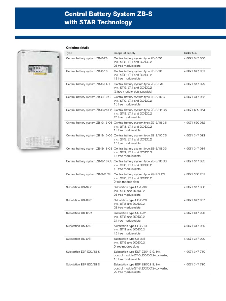 ZB-S Central Battery System Overview | PDF | Direct Current | Mains ...