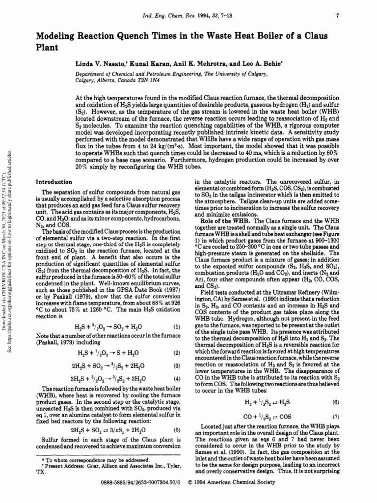Modeling Of Reaction Quench Times in The Heat Boiler Plant PDF
