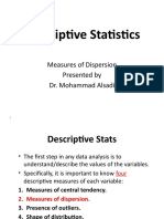 Descriptive Statistics: Measures of Dispersion Presented by Dr. Mohammad Alsadi